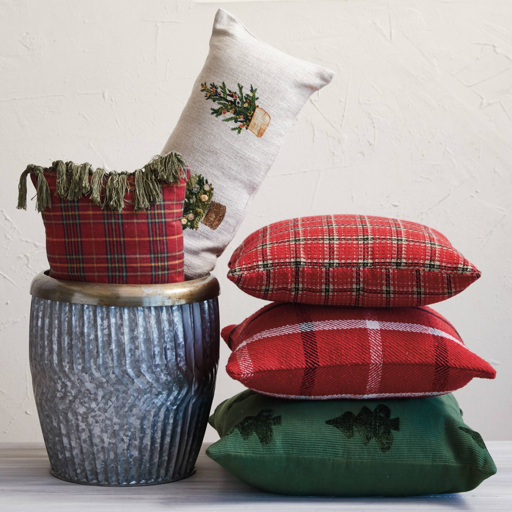 Hello Honey® 36" Christmas Tree Embroidery Linen Lumbar Pillow with French Knots